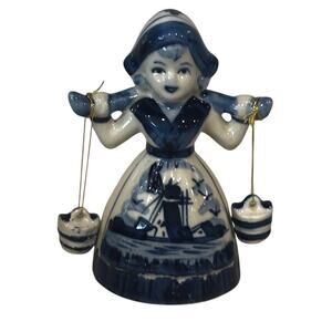 Vintage Delft Blue Hand Painted Dutch Girl Figurine Holland Carry Buckets